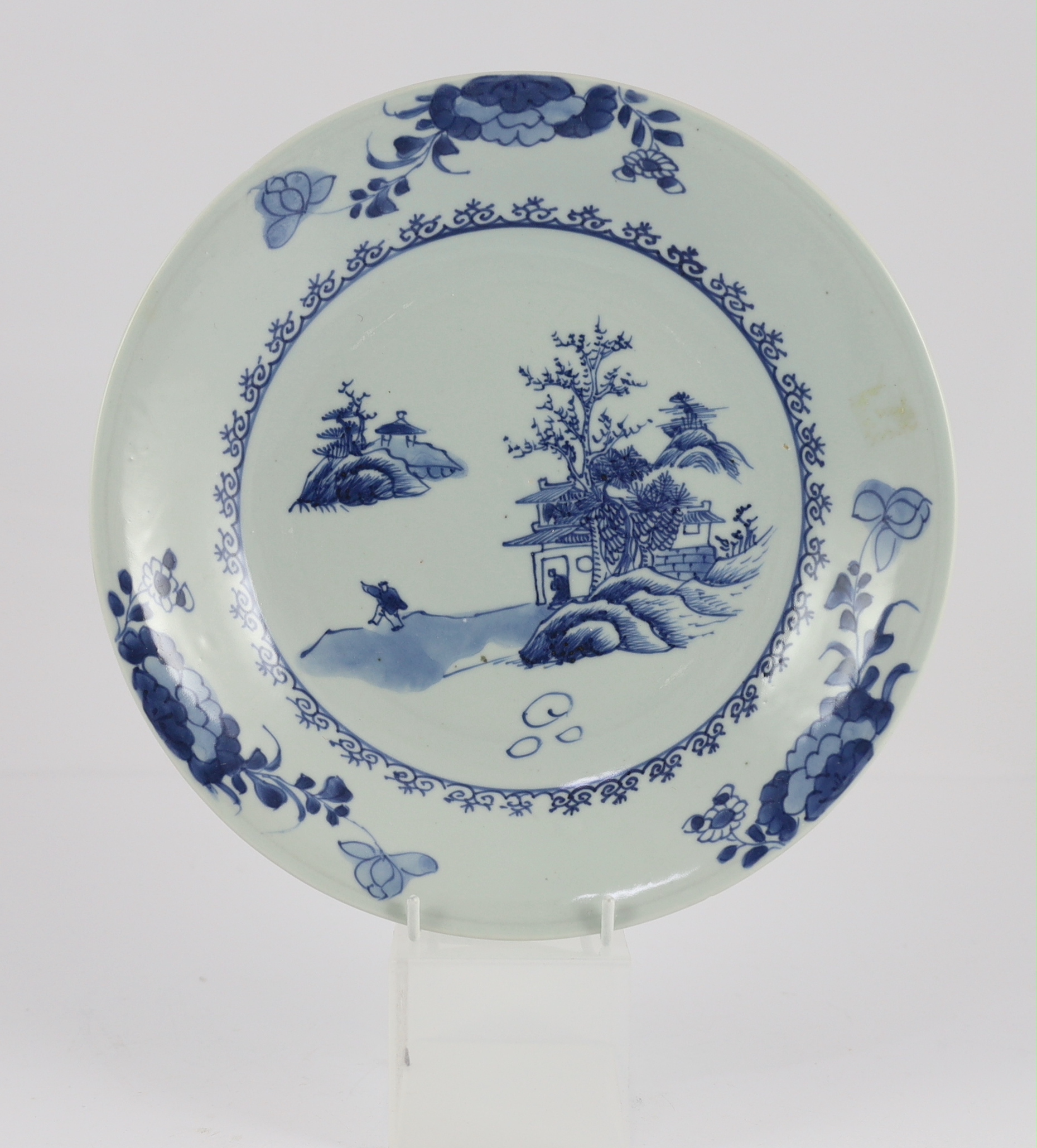 Three Chinese blue and white ‘Leaping Boy’ middle size dishes, Nanking Cargo, c.1750